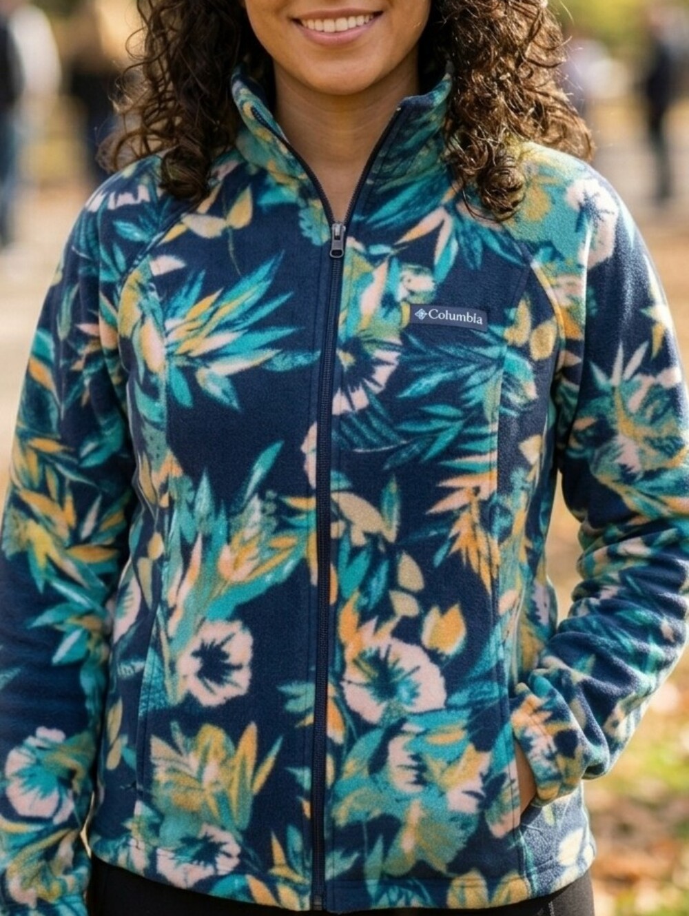 Columbia Women’s Floral Fleece Jacket in Navy Multi Full Zip Hiking